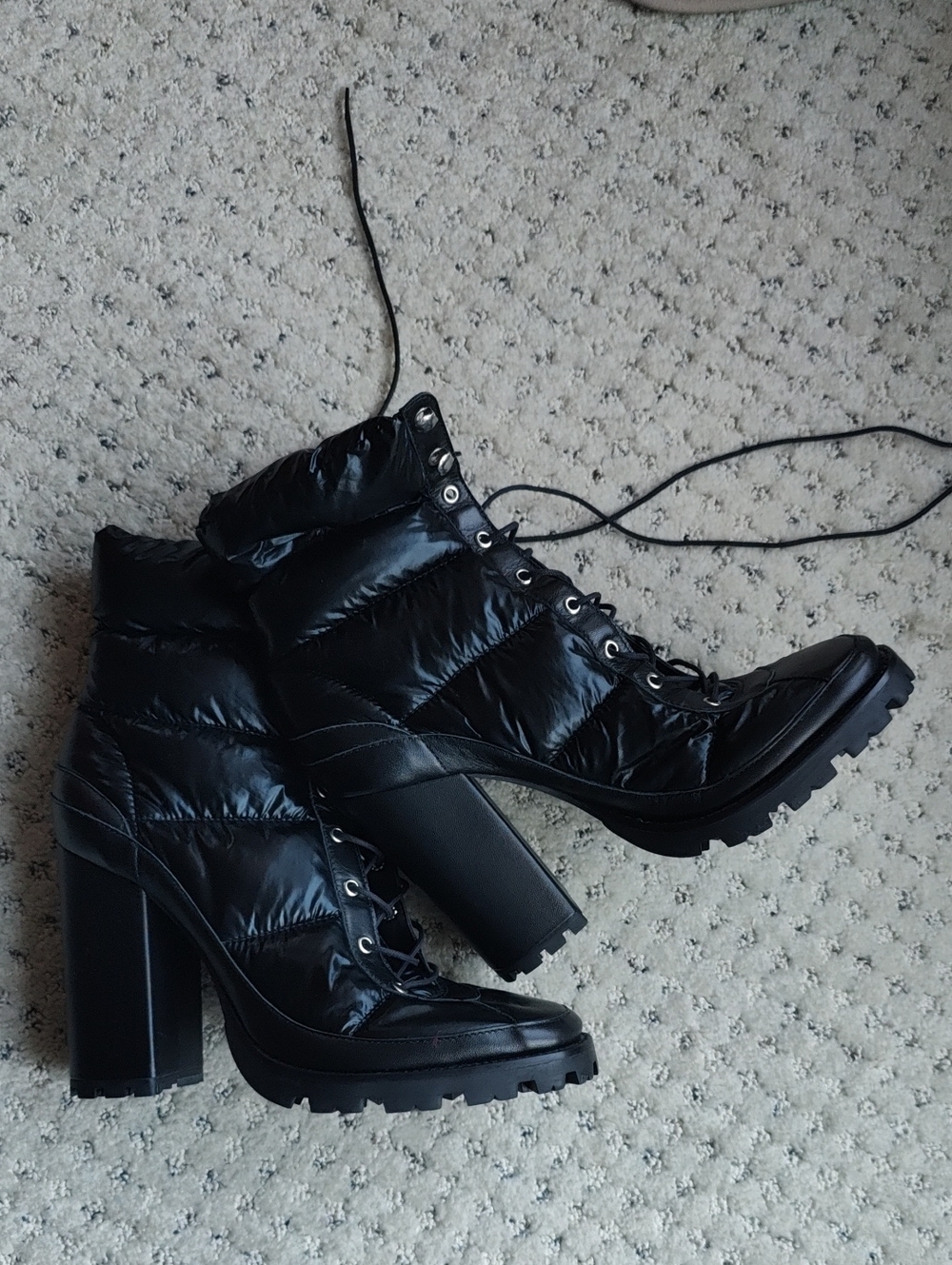 SCHUTZ Black Quilted Lace-Up Heeled Boot